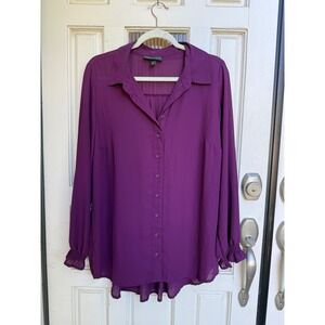 Lane Bryant Women's Size 14/16 Purple Long Sleeve Button Up Shirt Blouse Top